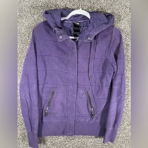 North Face Womens Medium Full Zip Sweater Hooded Purple Cotton Lined Insulated